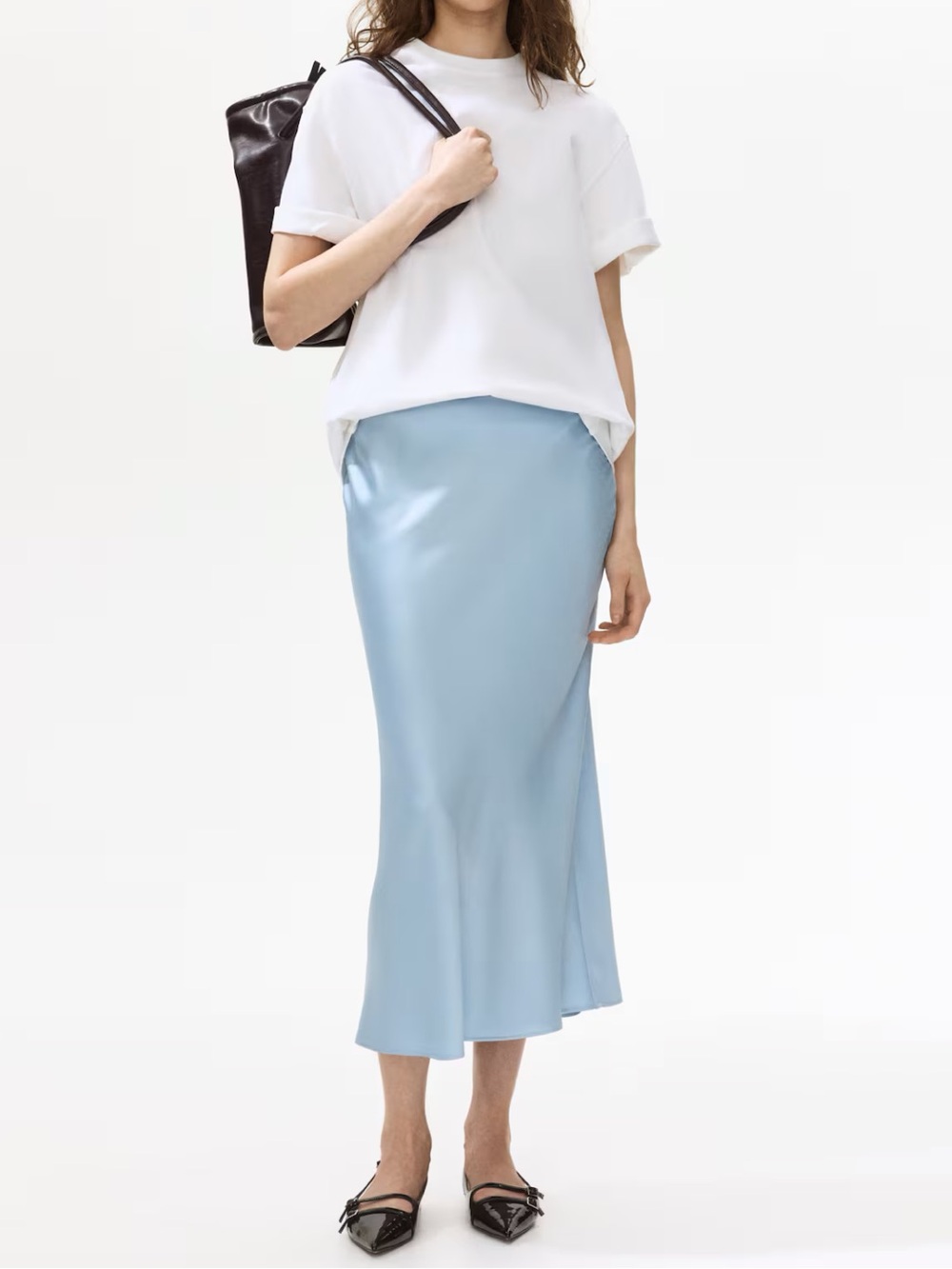 H&M NWT Light Blue Satin Midi Skirt - Women